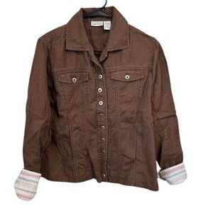Nomadic Traders Brown Button Down Jacket With Decorative Cuffs and Pockets Sz M‎